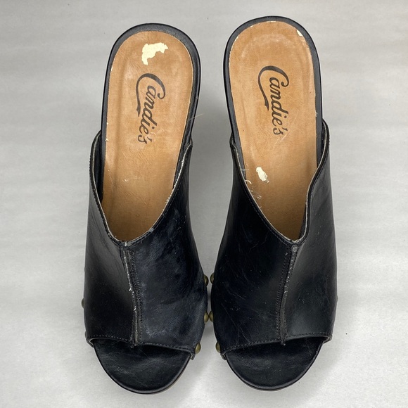 Candie’s Faux Leather & Wood Studded Platform Heel Mules Size 8.5 - Picture 7 of 8